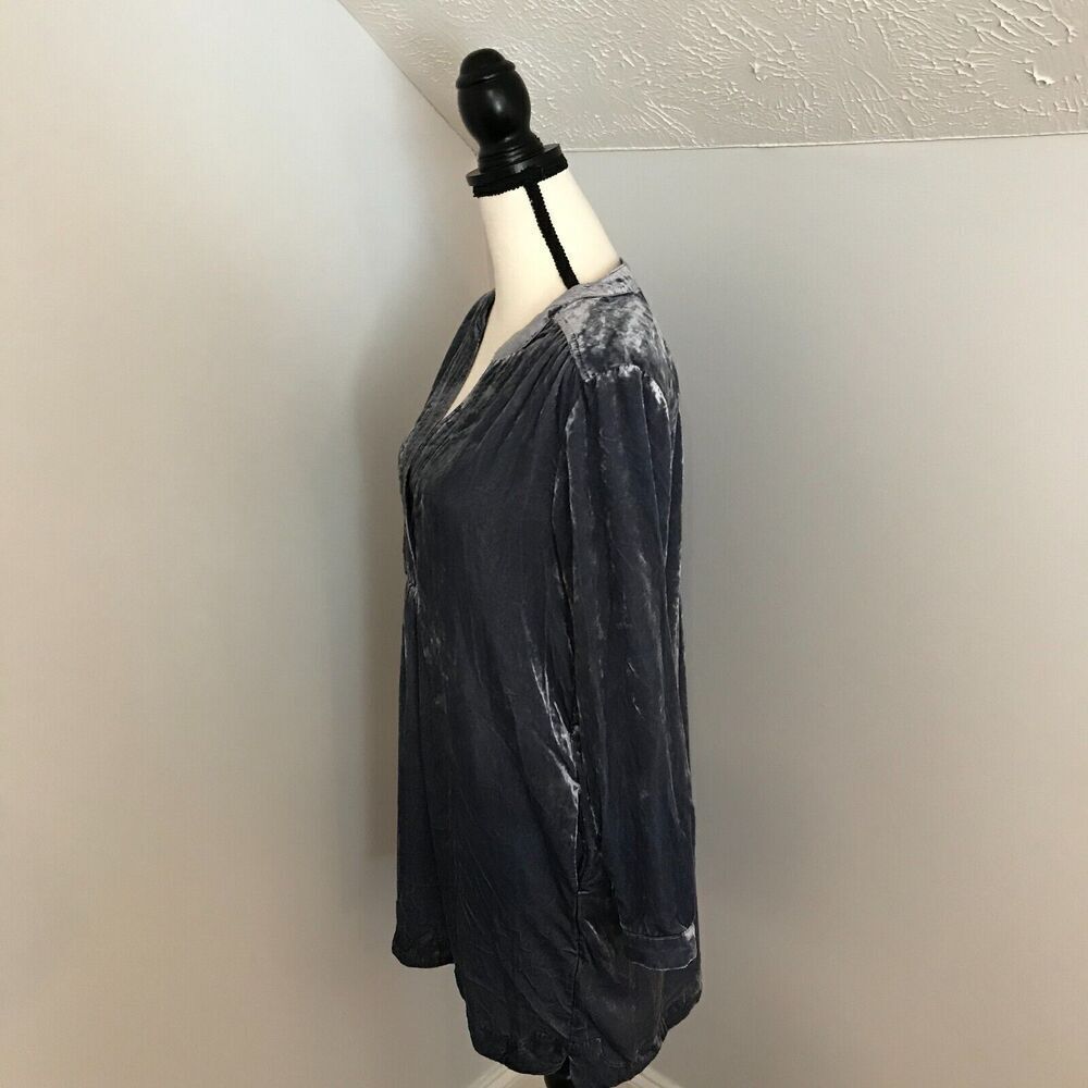 Anthropologie Melody Velvet Tunic Dress XS Slate Blue V-Neck Long Sleeve Pockets - Picture 3 of 12
